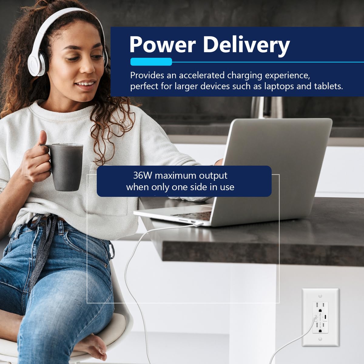 LIDER 36W USB-C Power Delivery Wall Outlet – Duplex Tamper-Resistant Receptacle With USB-C (30W PD) & USB-A, Brushed Gold Finish, UL Listed