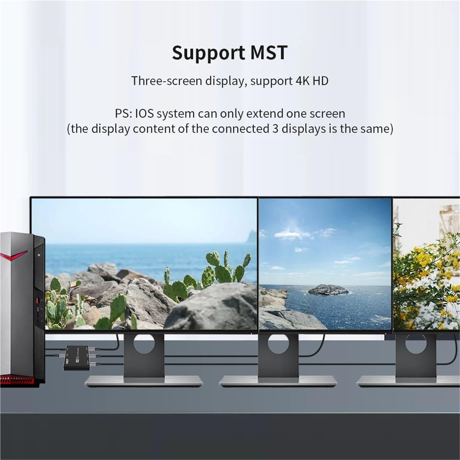 Répartiteur DisplayPort 1x3 8K@60Hz 4K/120Hz DP1.4 Triple Moniteur Extension/Miroir Multi Display Hub Amplificateur Fonction Efficace