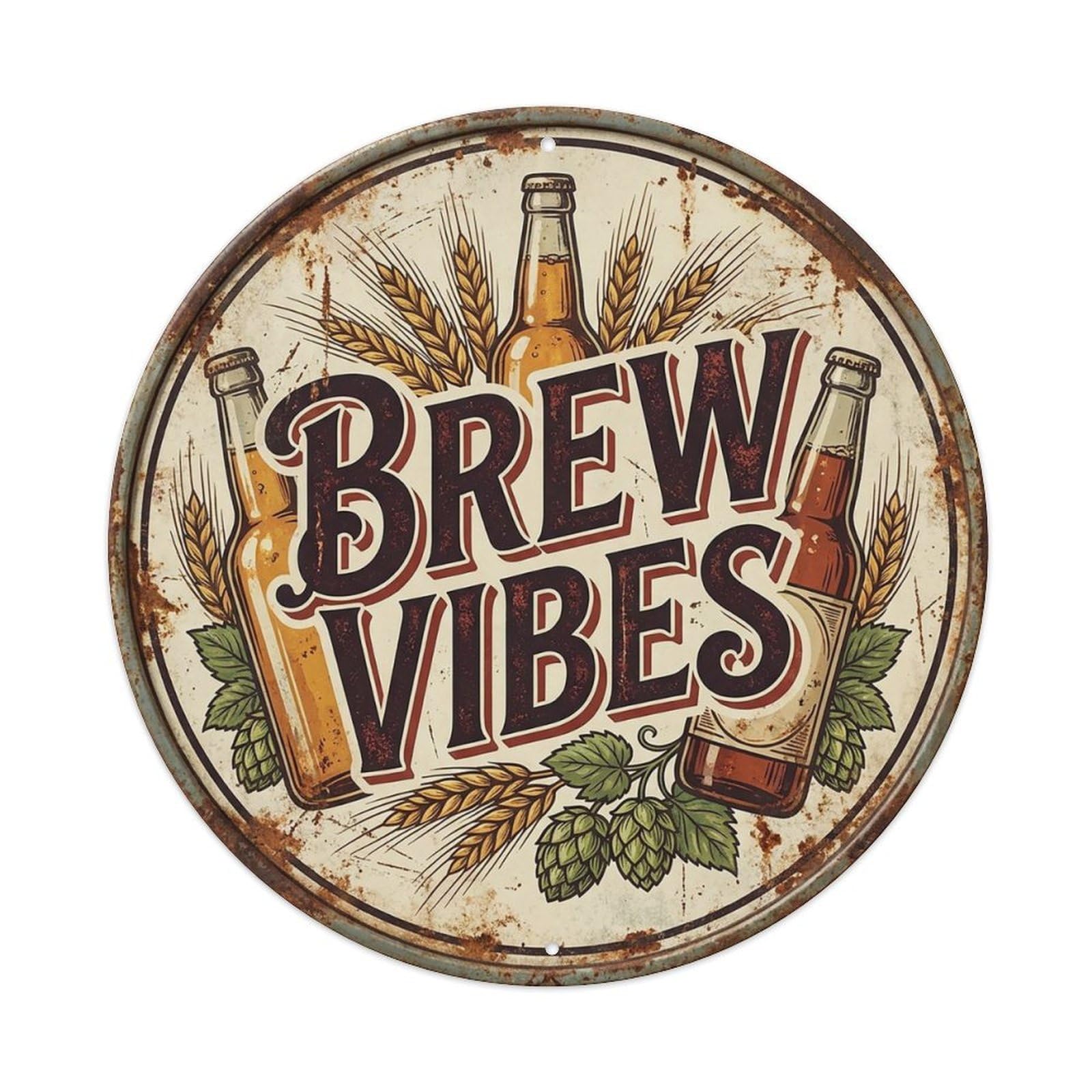 Vintage Beer Cheers Brew Vibes Retro Bar for Pub Vintage Metal Tin Sign Plaque Wall Decor for Cafe, Club Bar, Office, Garden Metal Poster 8x8Inch