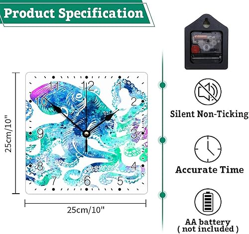 Miniatura 6 de godblessign Octopus Sea Life Wall Clock Beach Square Clocks Peace Comes in Waves 10 Inch Wooden Wall Clocks Battery Operated Silent Rustic Cabin