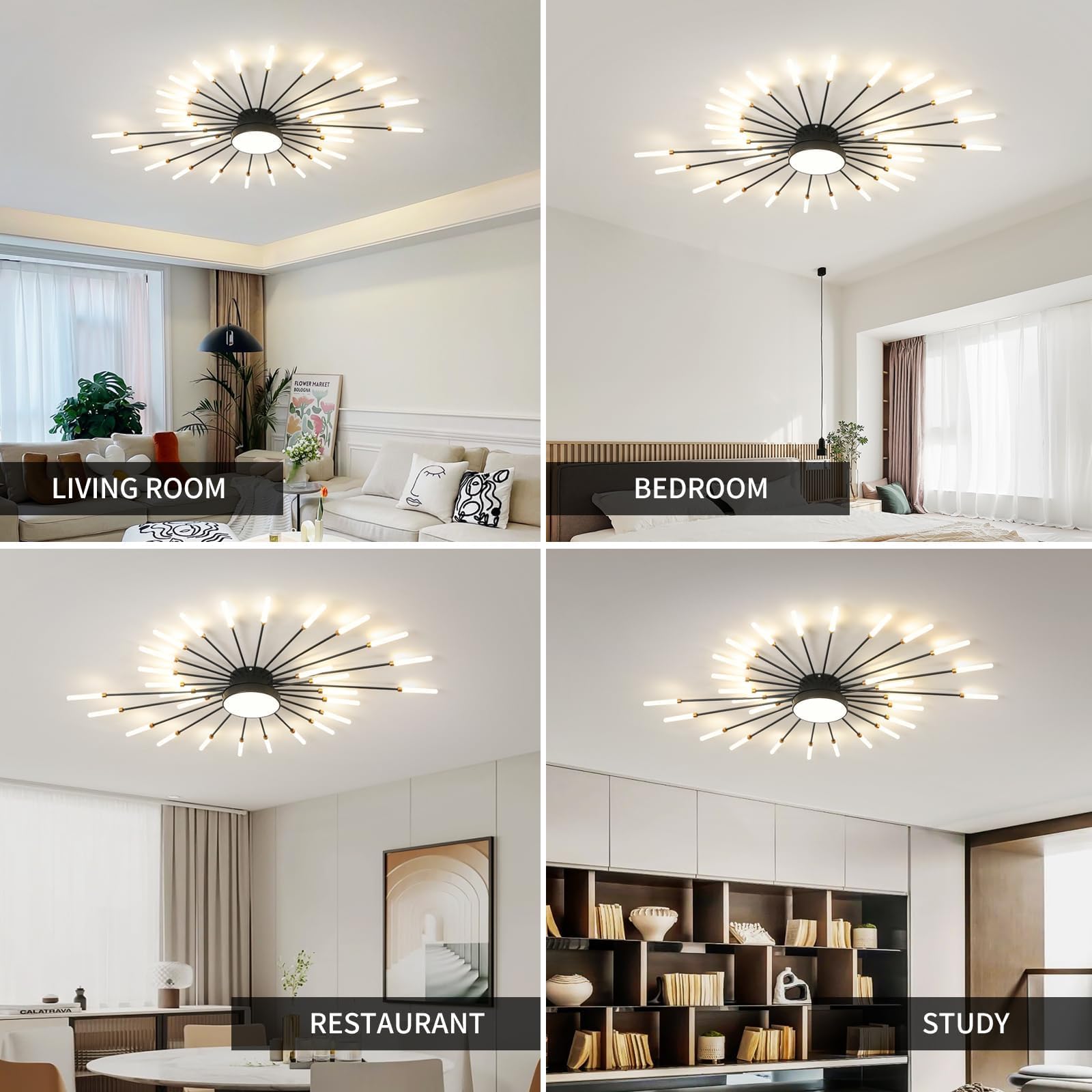 Plafonnier Led Moderne, Lustre 28+1 TêTes À Intensité Variable,Plafonniers Doré Pour Chambre À Coucher,Salon,Cuisine,Salle À Manger, Restaurant,Bureau, 3000K-6000K Avec Télécommande