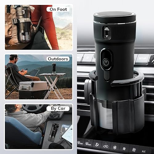 Miniatura 8 de Máquina de café expreso portátil de 100 W con autocalentamiento y lista para el automóvil, compatible con cápsulas NS y café molido, ideal para