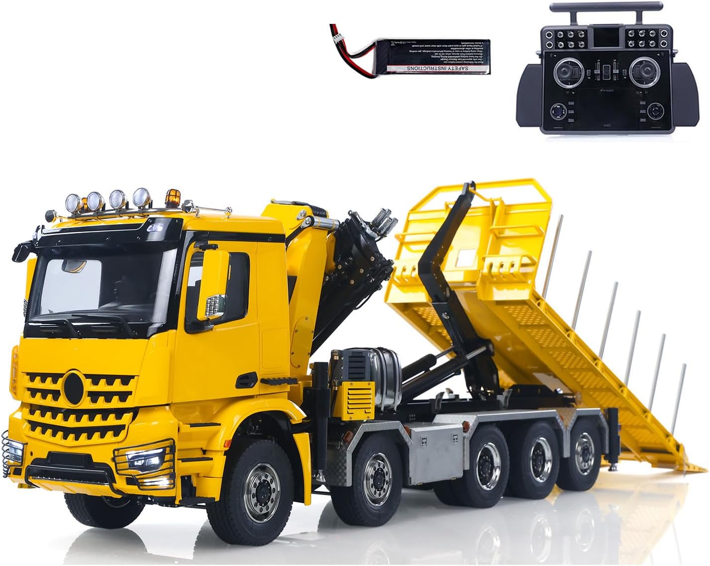 1/14 10X10 RC Hydraulic Crane Dumper Truck Flatbed Timber Tipper Construction Vehicle Model Metal 3-Speed Gearbox Light Sound for Adult Hobby