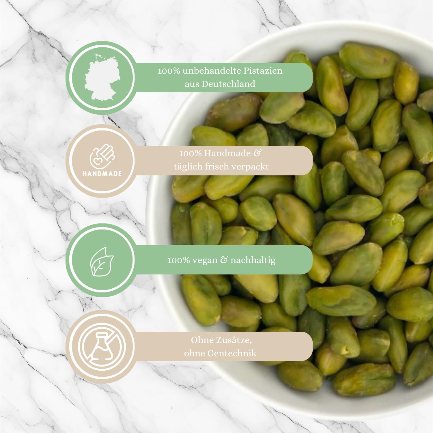 1001 Frucht - Pistazien geschält 1000 g naturbelassen, Grüne Pistazien ohne Schale gentechnikfrei, geeignet für Dubai schokolade, Ungesalzene Pistazienkerne ohne Zusätze
