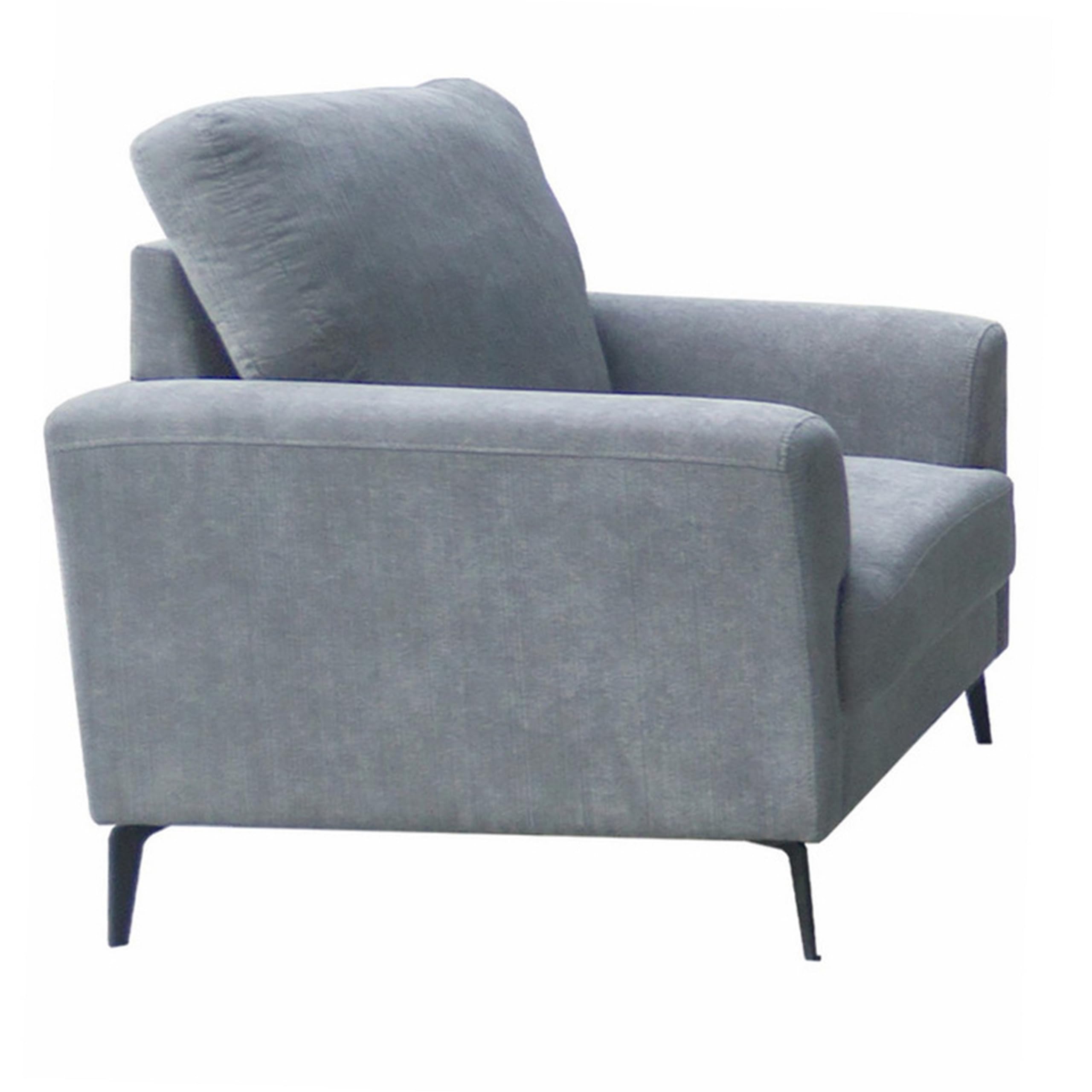 Benzara Jake 37 Inch Accent Sofa Armchair- Gray Chenille Foam Cushions- Metal Legs