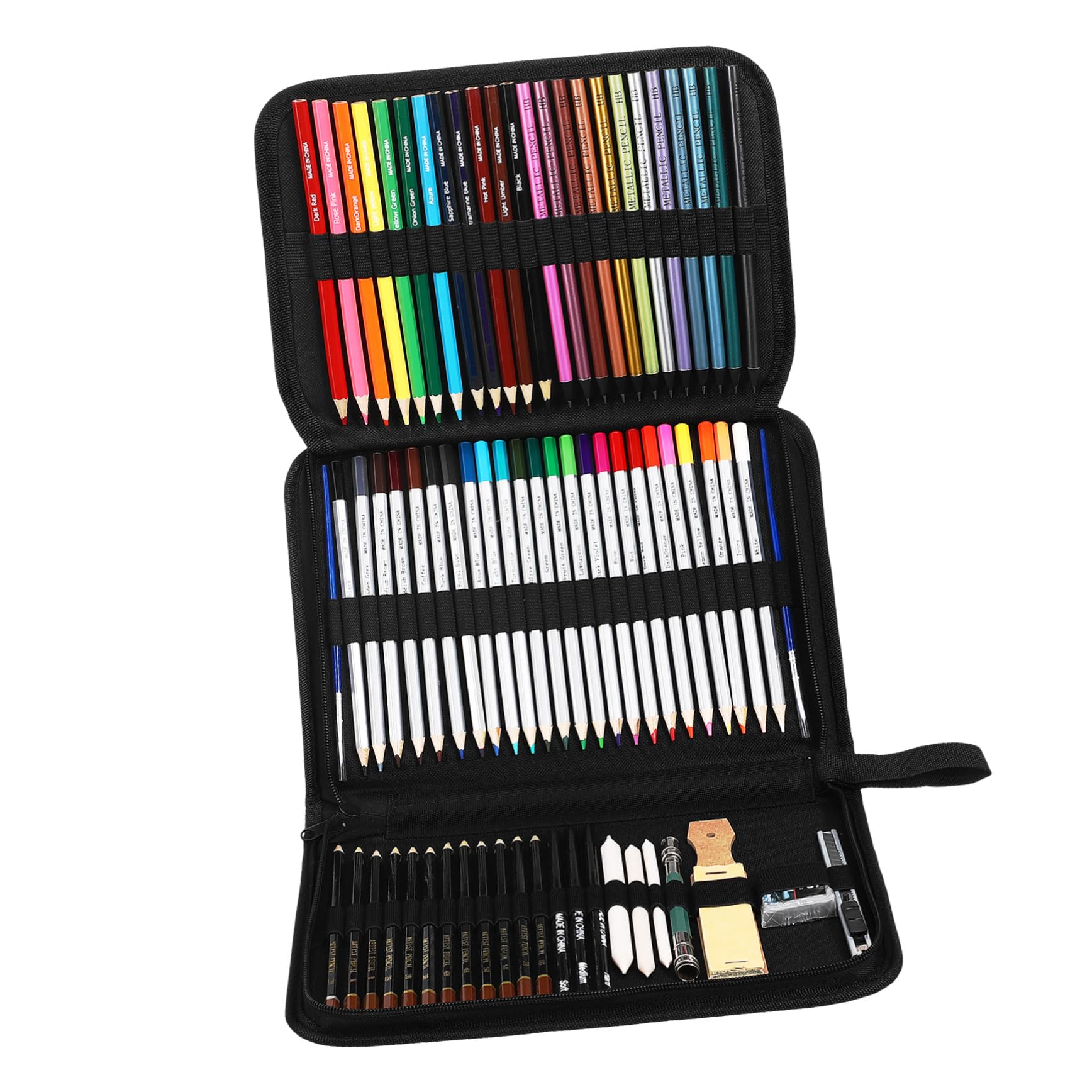 DIYEAH Coffret Crayons de Couleur Solubles à L'eau en Bois Pochette Zippée, Rallonge et Gomme, Ensemble Complet pour Croquis en Plein Air et Ombrage Artistique