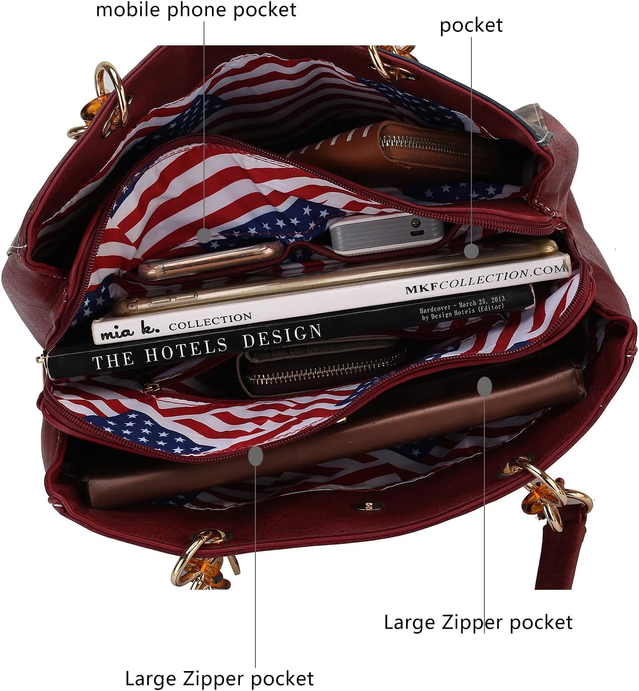 MKF Collection Patriotic Shoulder Bag for Women, USA Satchel Vegan Leather Designer American Flag Handbag Tote Purse - Image 6