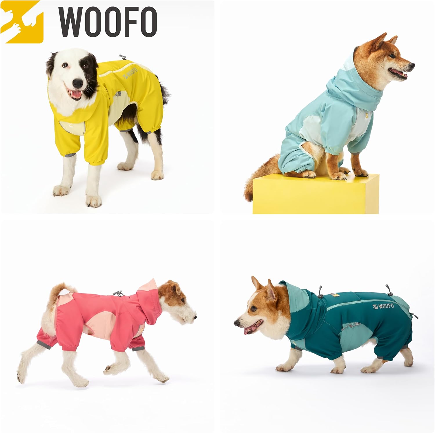 Full-Coverage Dog Raincoat, Hooded, Waterproof, 4-Way Adjustable Fit | Dual leash openings for collar+harness; full-body 4-leg coverage; reflective details; taped seams