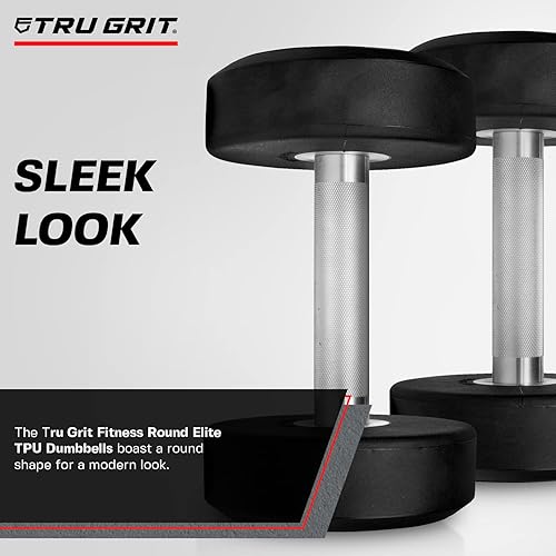 Miniatura 2 de Tru Grit Fitness - Mancuernas redondas de TPU de élite, fabricadas con cabezales de TPU, núcleo de acero sólido y asas ergonómicas, ideales para