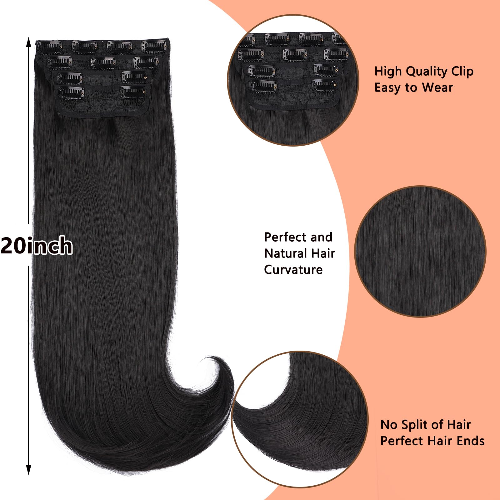 Mscat Clip-in Hair Extensions - 4pcs Black Synthetic Thick Long Straight Layered Hair Extensions - Invisible Lace Weft for Women - Image 3