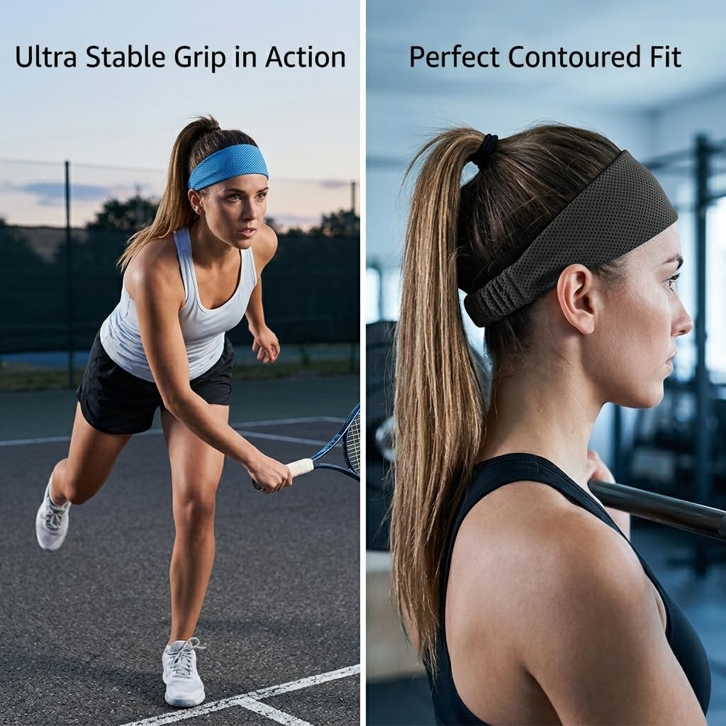 4 Pack Instant Cool Sports Headbands for Women, Quick Dry Workout Sweatbands, Breathable Mesh Non-Slip Athletic Head Bands Running Gym Yoga Hairbands for Men and Women