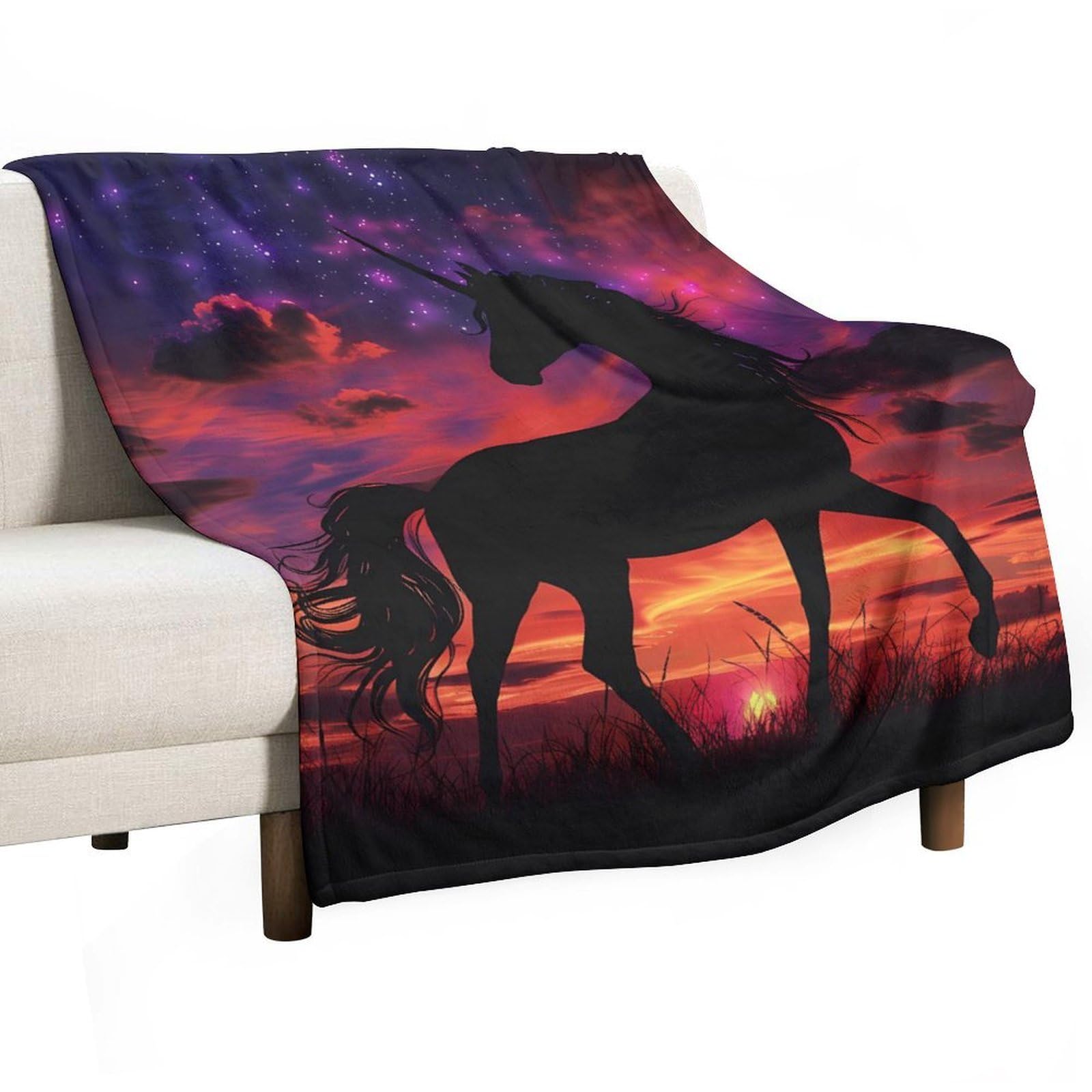 CGSBNGHA Mystic Sunset Un-icorns Flannel Fleece Blanket Lightweight Soft Throw Blankets for Sofa Couch Bed Chair