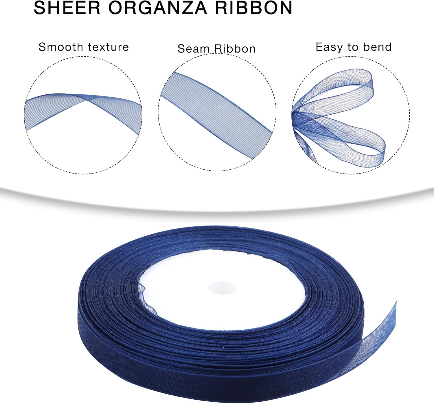 3/8 inch Sheer Organza Ribbon 50 Yards Navy Blue Chiffon Ribbon for Gift Wrapping Christmas Halloween Decoration Crafts Wedding Bouquet Ribbons