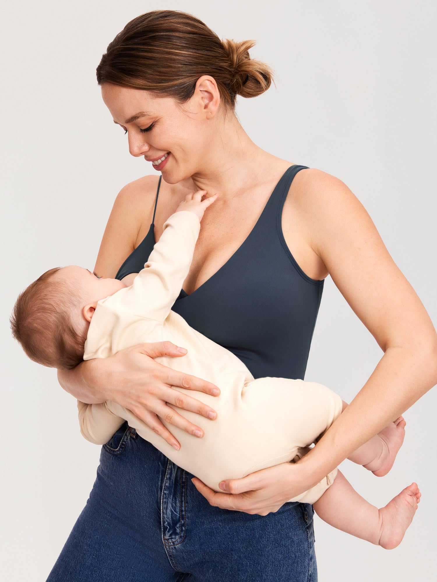 MOMANDA Top Deportivo de Lactancia con Sujetador Incorporado Crop Tops de Lactancia Acolchados para Mujer