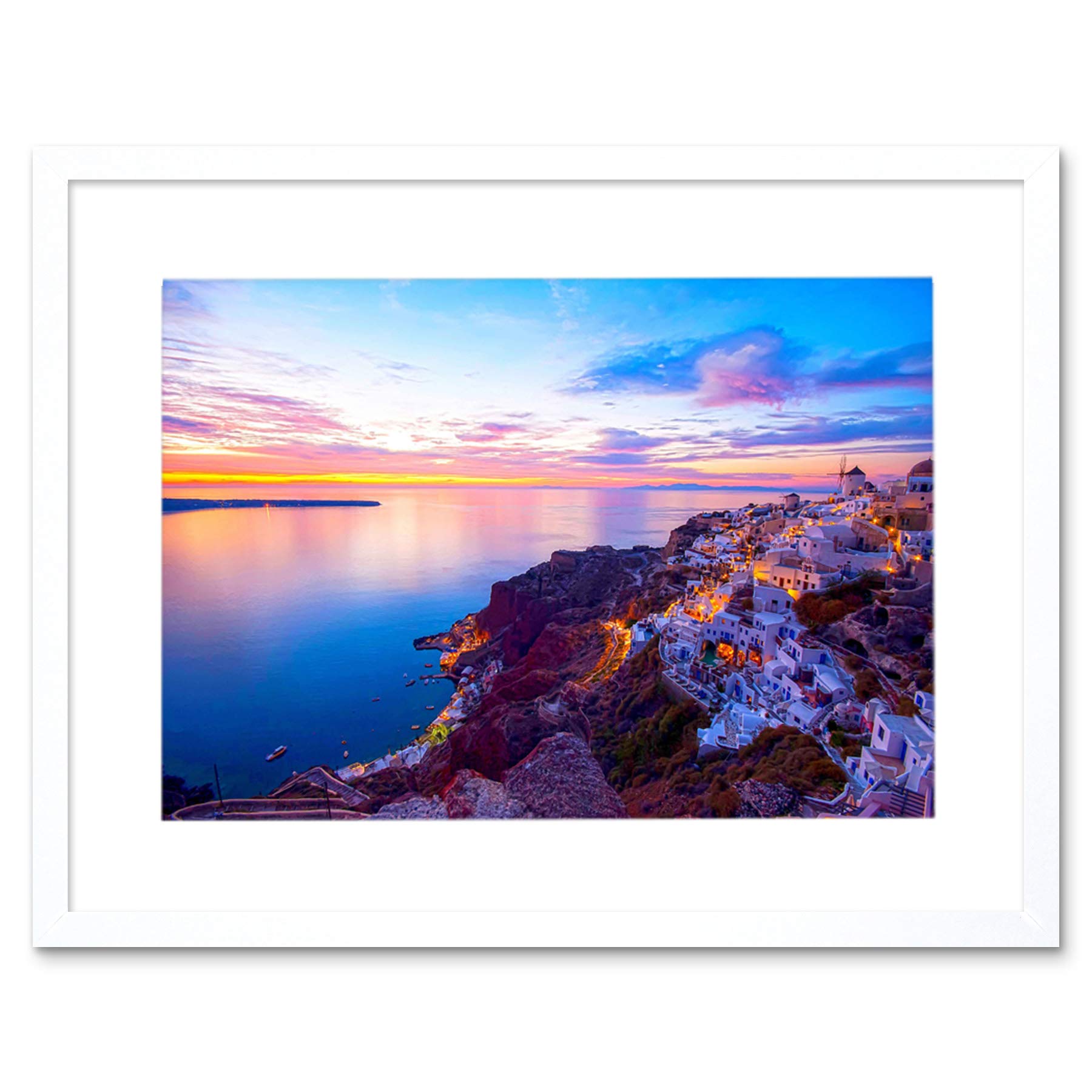 Wee Blue Coo Photo Landscape Seascape Santorini Greece Sunset Picture Framed Wall Art Print