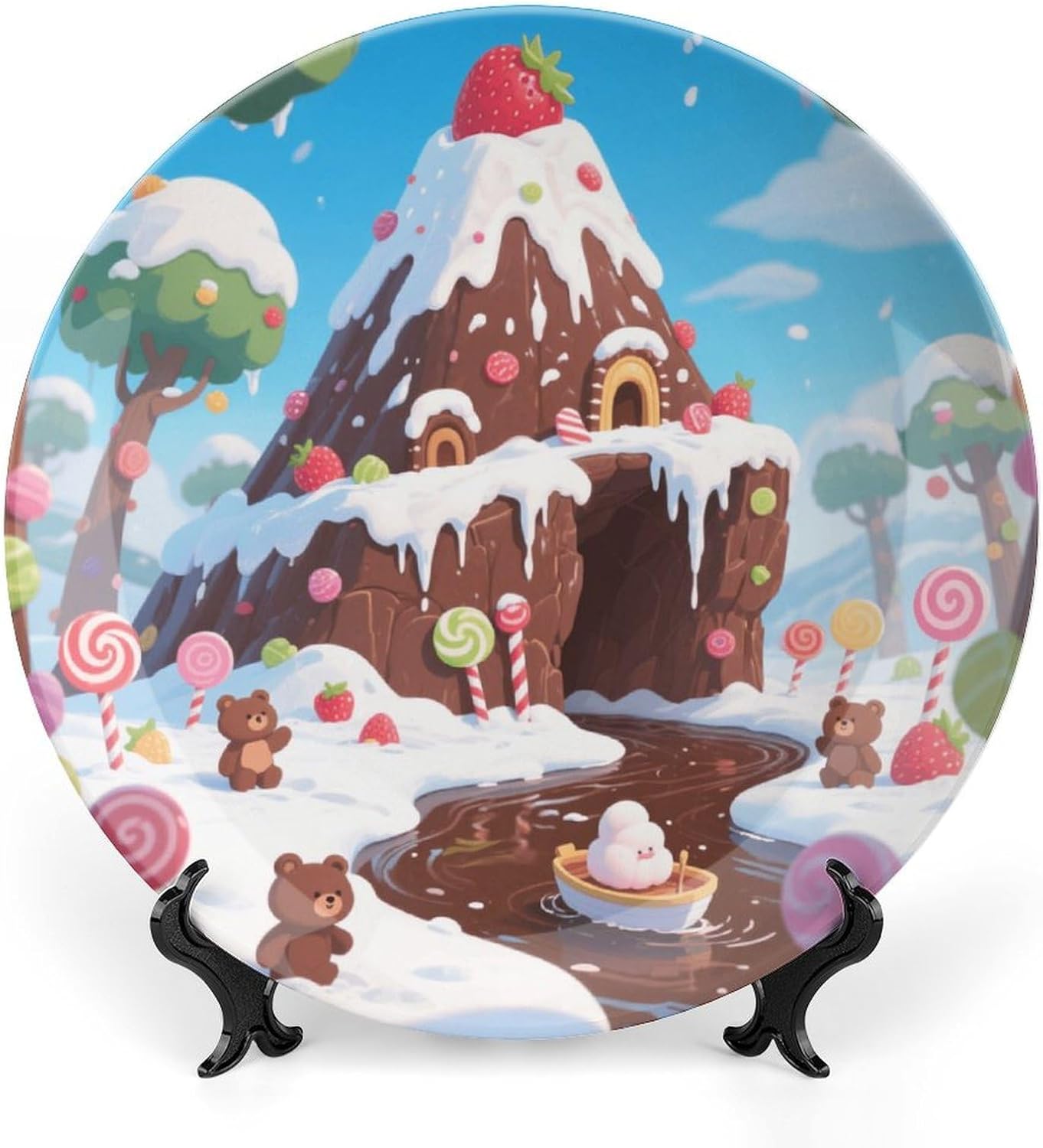 Bone China Decorative Plates Candy Snow Mountain Ceramic Decorative Plate Wall Decor with Display Stand Ceramic Ornaments for Wall Hanging Decoration
