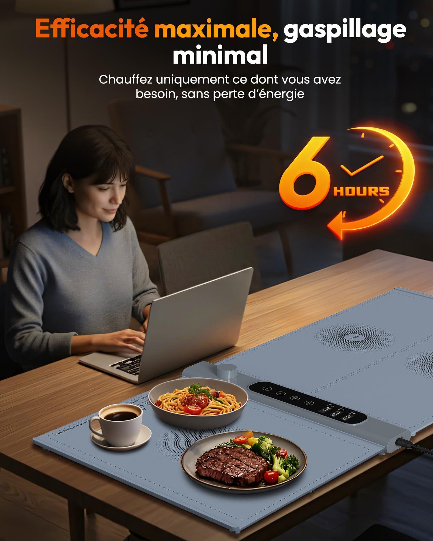 Chauffe Plat Électrique à 3 Zones Indépendantes 101×43 cm | Plaque Chauffante Électrique avec 17 températures minuterie 6h, Chauffe Assiette en Silicone Enroulable pour Buffets et Fêtes