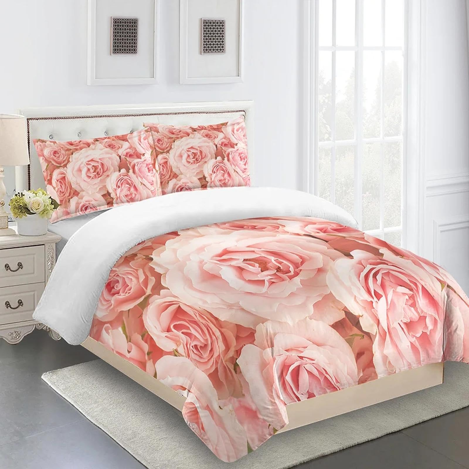 Housse de couette fleurie grand lit au fini raffiné avec ses taies