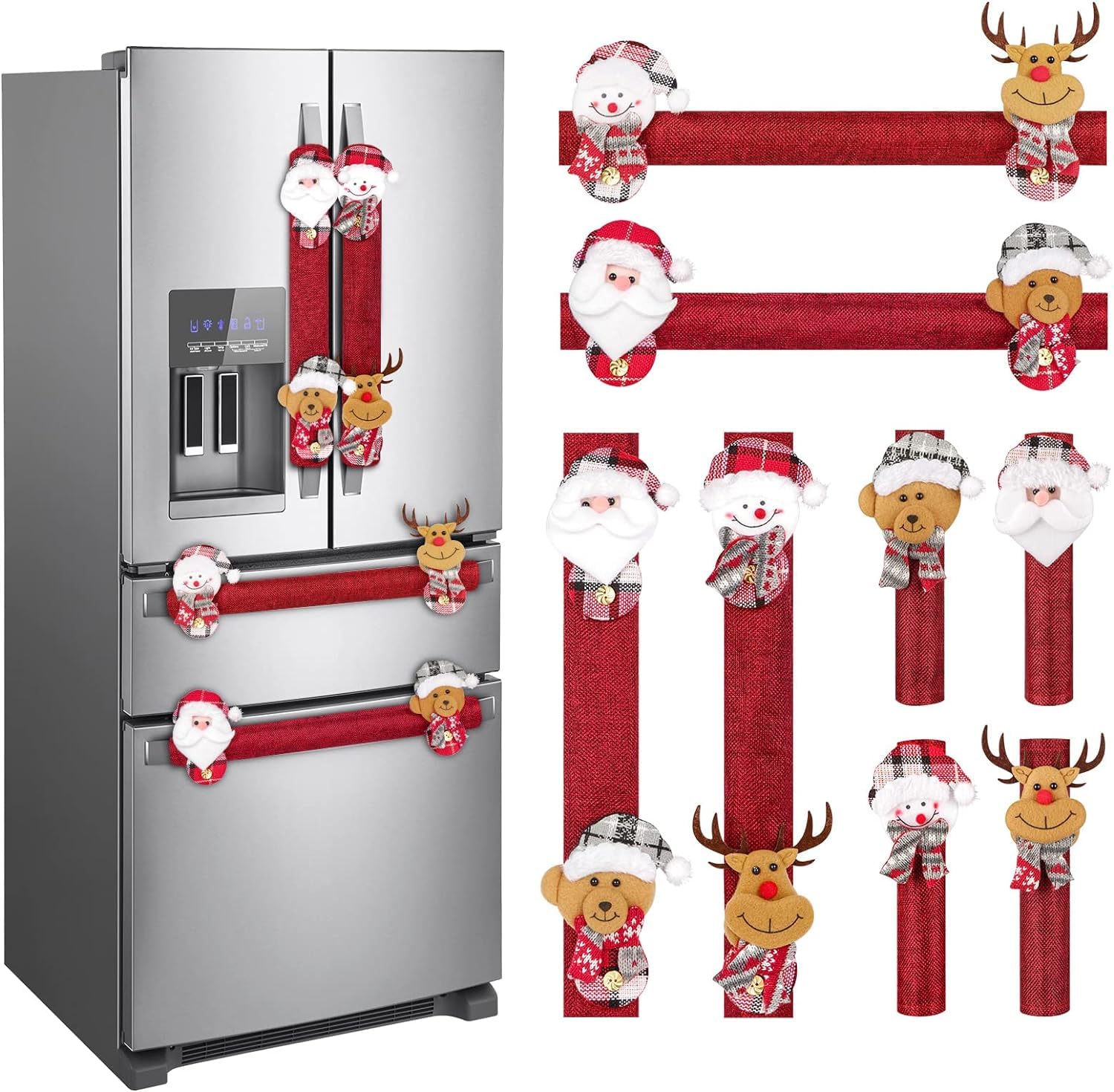 LATERN 8 Piezas Cubiertas Navideñas para Manijas de Refrigerador, 38CM Grande No Tejido 3D Papá Noel Muñeco de Nieve Alce Cubiertas para Manijas de Puertas de Electrodomésticos para Navidad Decoración