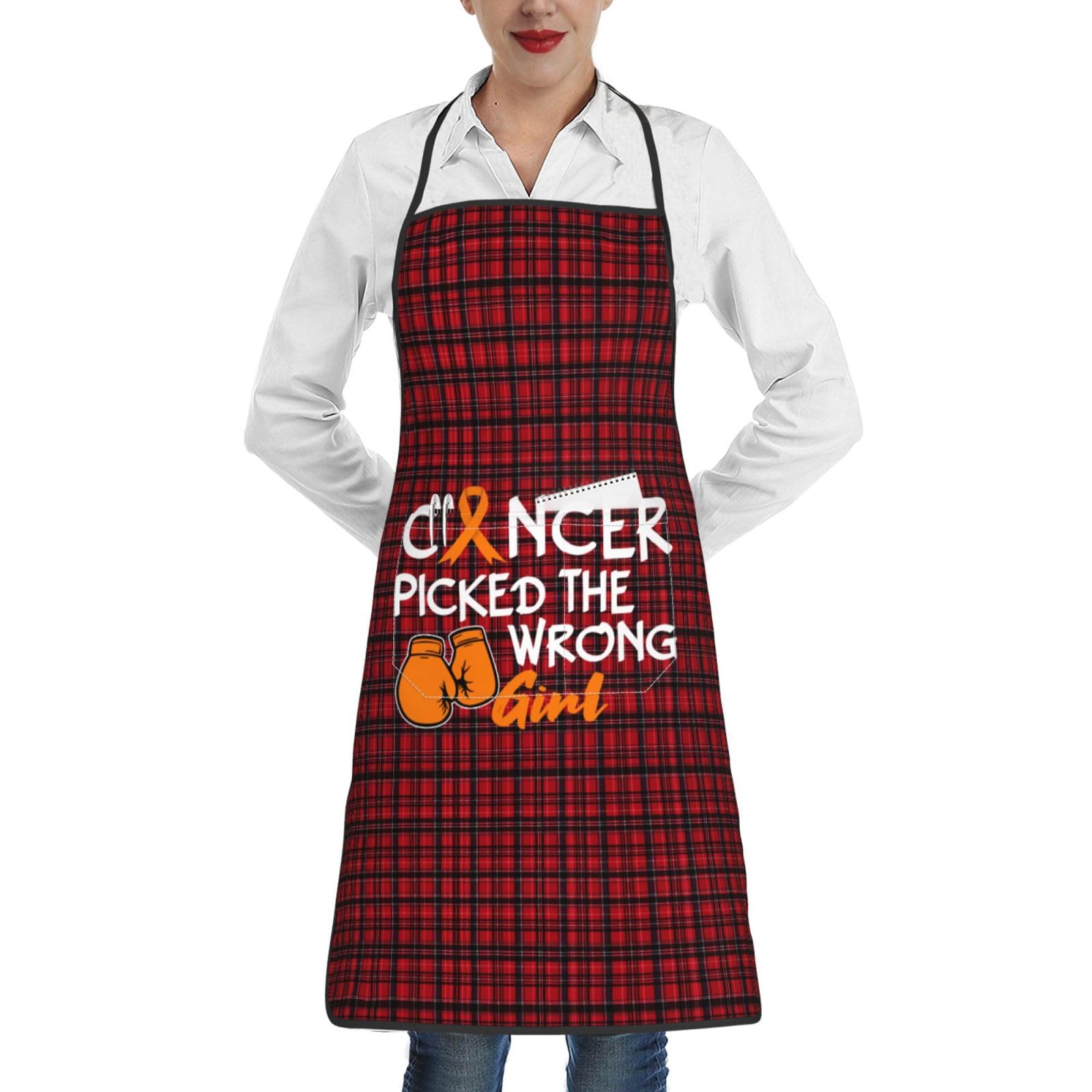 nopicsn Cancer Picked The Wrong Girl Kidney Cancer Apron for cooking with Pockets Women Men Kitchen Chef Funny Aprons