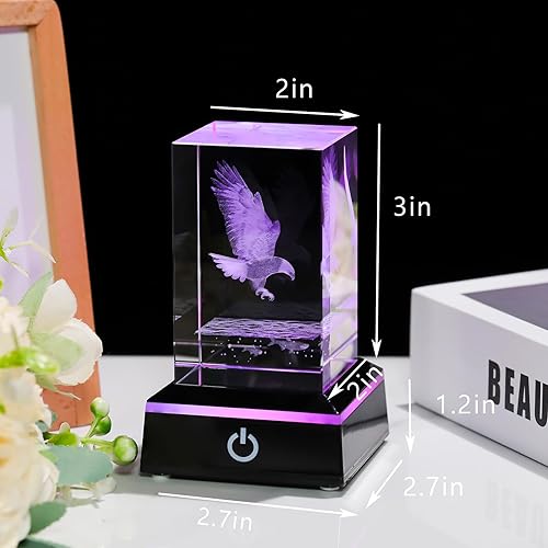Miniatura 2 de Movdyka Figuras de águila de cristal 3D con base de luz colorida Ideas de regalos de águila de vidrio para hombres, mujeres, amantes de las águilas