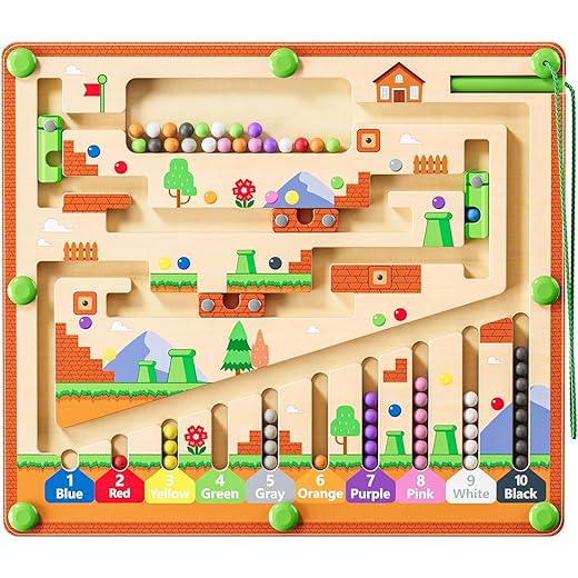 Magnetic Color and Number Maze, Montessori Toys for 3+ Year Old, Wooden Puzzle Activity Board, Learning Educational Toddler Toy for Kids 3 4 5 Year Old, Gifts Idea Christmas Boy Girl Stocking Stuffers