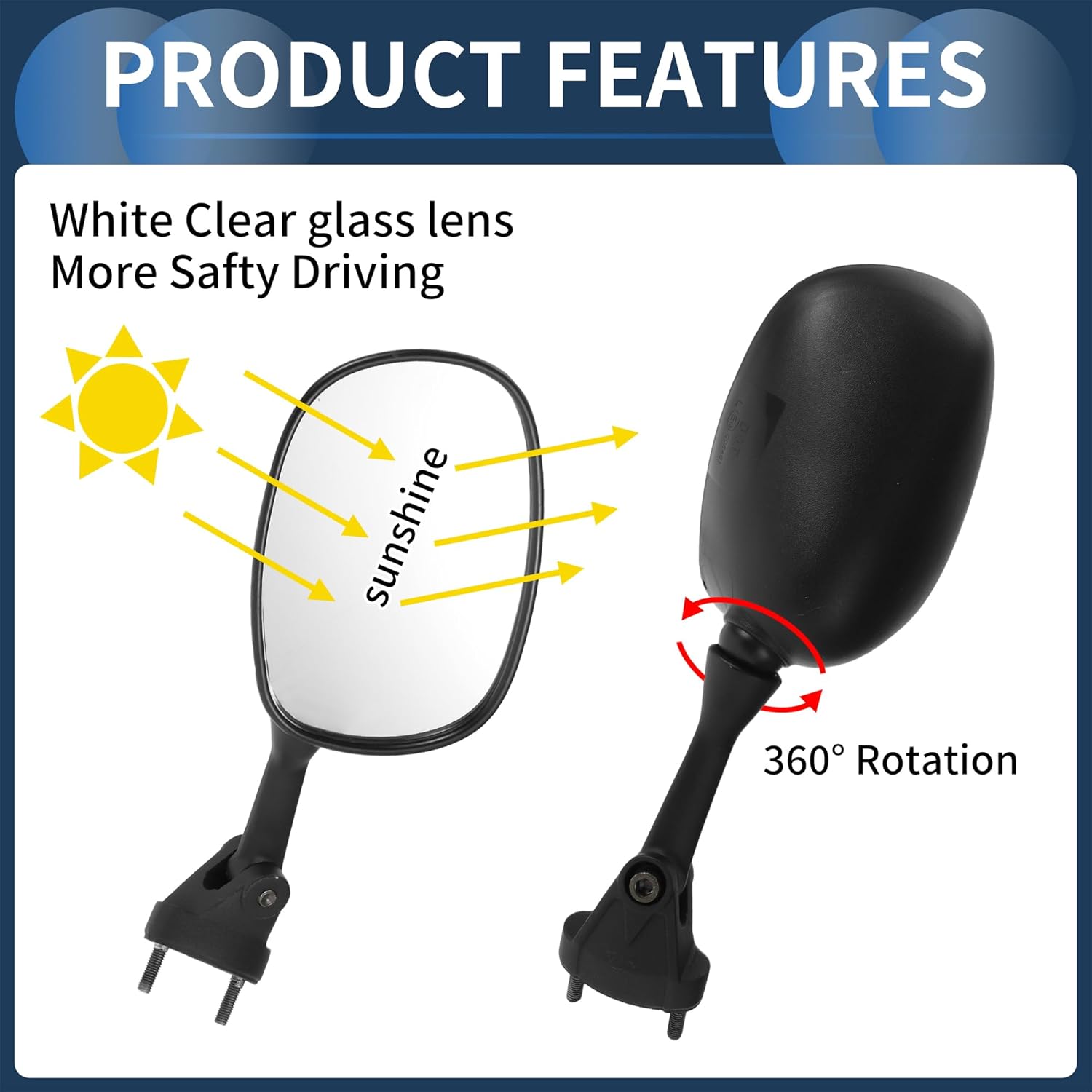 Motorcycle Rear View Mirrors Front Side Mirrors Mount for Kawasaki NINJA ZX 6R 2005-2008 Aluminum Plastic Black Adjustable