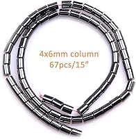 Vista 2 de HAAMIIQII 65 cuentas sueltas de hematita negra natural de 0.157 x 0.236 pulgadas, cuentas de piedra espaciadora cilíndrica para hacer joyas