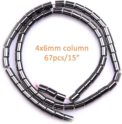 Miniatura 2 de HAAMIIQII 65 cuentas sueltas de hematita negra natural de 0.157 x 0.236 pulgadas, cuentas de piedra espaciadora cilíndrica para hacer joyas,
