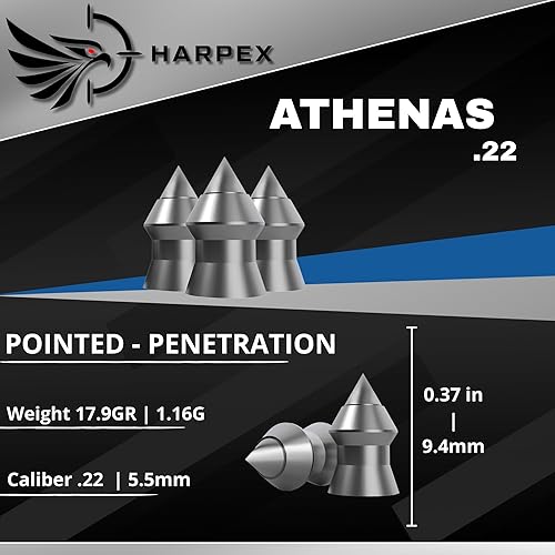 Miniatura 4 de Harpex Athenas Airgun Pellets calibre .22  Calibre .25  Diseño puntiagudo  Alta precisión  Pellets de plomo de precisión para tiro al objetivo,