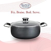Vista 4 de Alpine Cuisine Olla antiadherente de 4 cuartos con tapa de vidrio templado y asas de transporte, utensilios de cocina multiusos, horno holandés