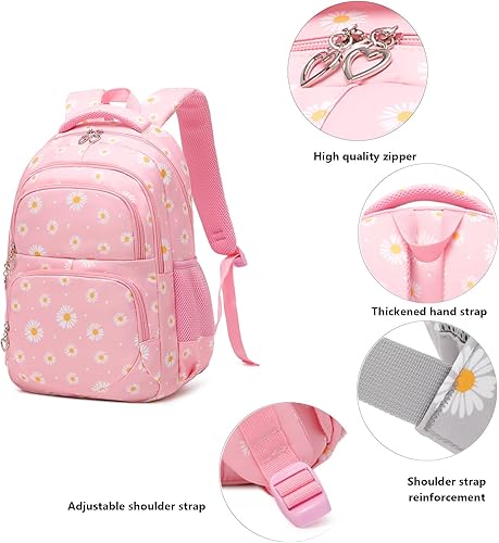 Miniatura 3 de ZHIERNA Mochilas impresas de margaritas para niñas con lonchera y estuche para lápices, juego de 3 piezas, bolsas ligeras para libros elementales