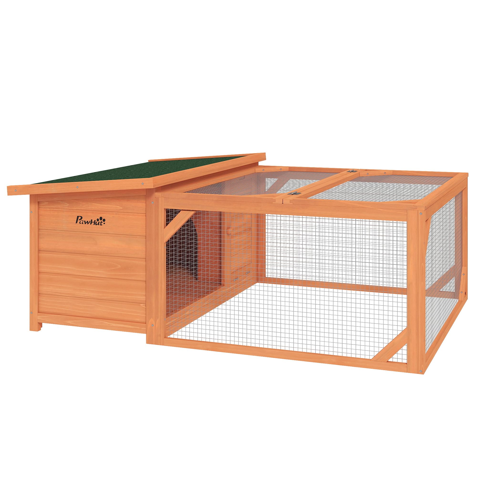 PawHut conejera para Conejos Enanos con Techo de Asfalto abrible Jaula para Animales pequeños Exterior Interior Patio Trasero Resistente a la Intemperie Madera de Abeto Naranja+Verde 125,5 x 100 x 49