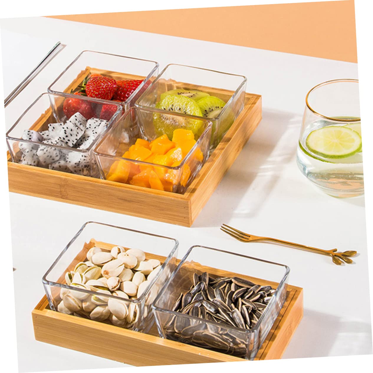 POPETPOP Plateau de Service Support en Bois Design Compartimenté Rangement Ordonné en Verre Divisé 1 Set Couleur Aléatoire pour Snacks et Noix pour Fruits Secs et Apéritifs