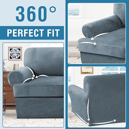Miniatura 8 de Funda para sofá de 2 piezas, fundas para sillón con cojines en forma de T, funda para sofá de terciopelo grueso, protector de muebles, fundas