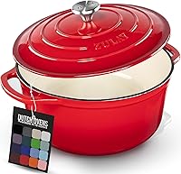 Zulay Kitchen 6.4 Qt Enameled Cast Iron Dutch Oven with Lid - Oven Safe to 500°F, Ideal for Bread Baking, Stews & Braising - Ablaze Red