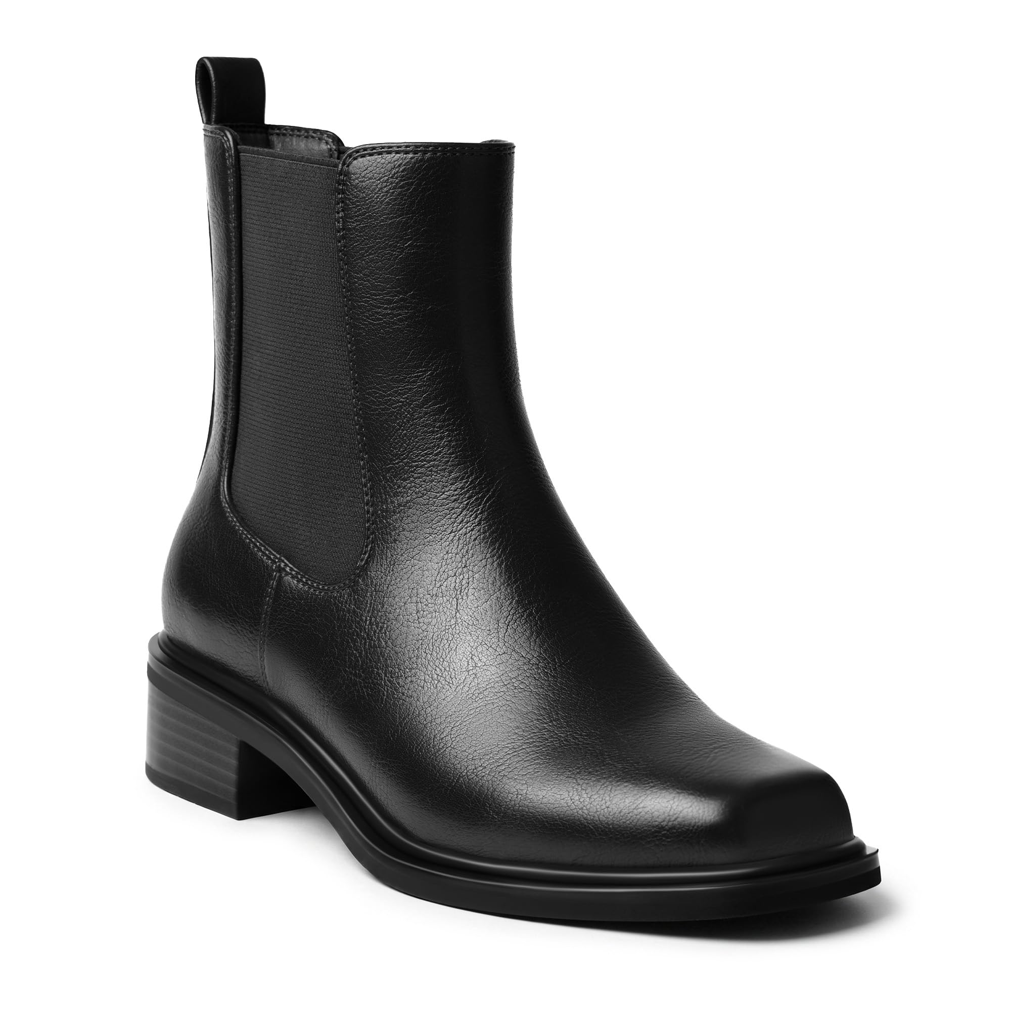 Herrlyn Square Toe Comfortable Chelsea Boots for Women Block Chunky Heel Ankle Boots Booties Slip on Elastic Casual Business Classic Leather Botas de Mujer