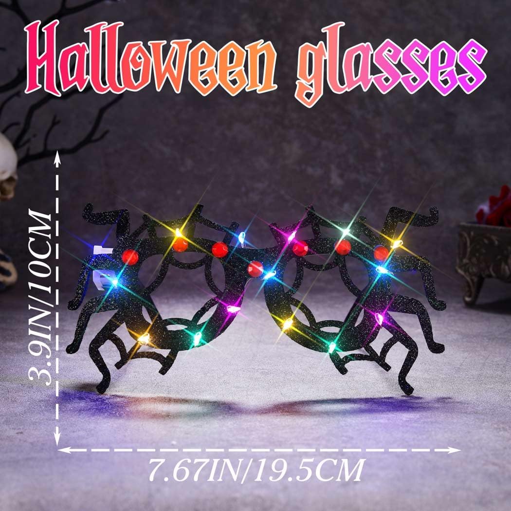 BODIY Light Up Halloween Glasses Gillter Party Eye Frames Halloween Favors Eyeglasses Decoration for Women and Adults