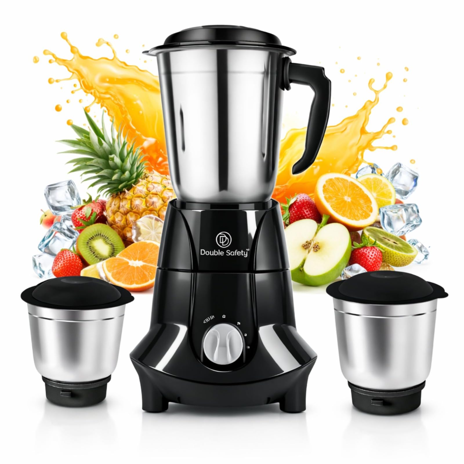 Berlin Juicer Mixer Grinder 750W | High Power Mixer Grinder for Kitchen | 3 Jar | Perfect for Juicing, Mixing, Blending | Stainless Steel Blades | Black | 2 Years Warranty-picture-28