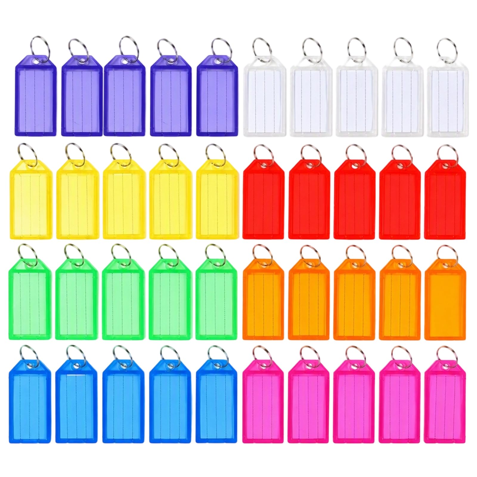 40 Pack Tough Plastic Key Fobs with Split Ring and Protective Window
