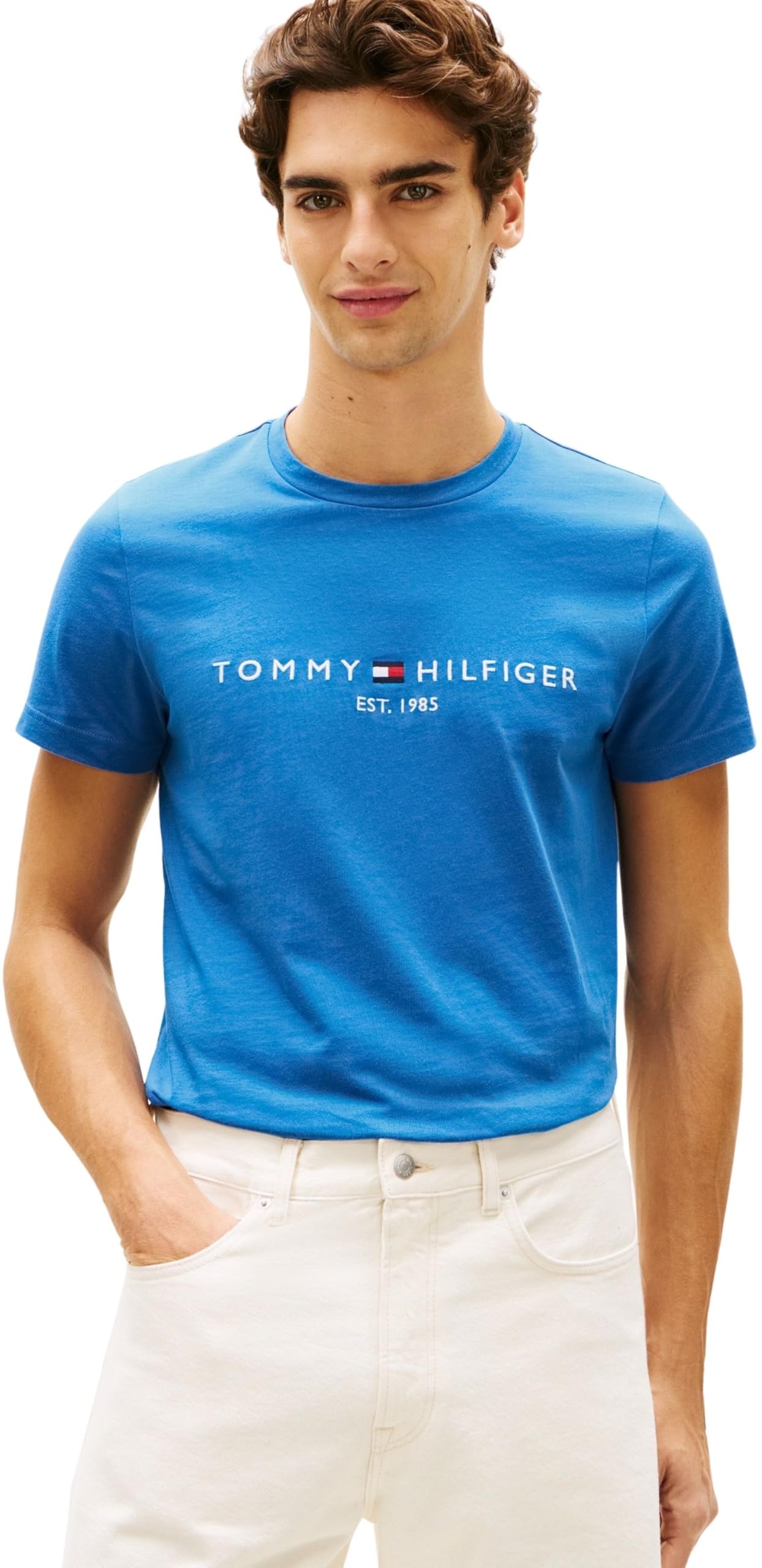 Tommy Hilfiger Men’s T-Shirt Short Sleeve Slim Fit, Blue (Blue Orbit), S
