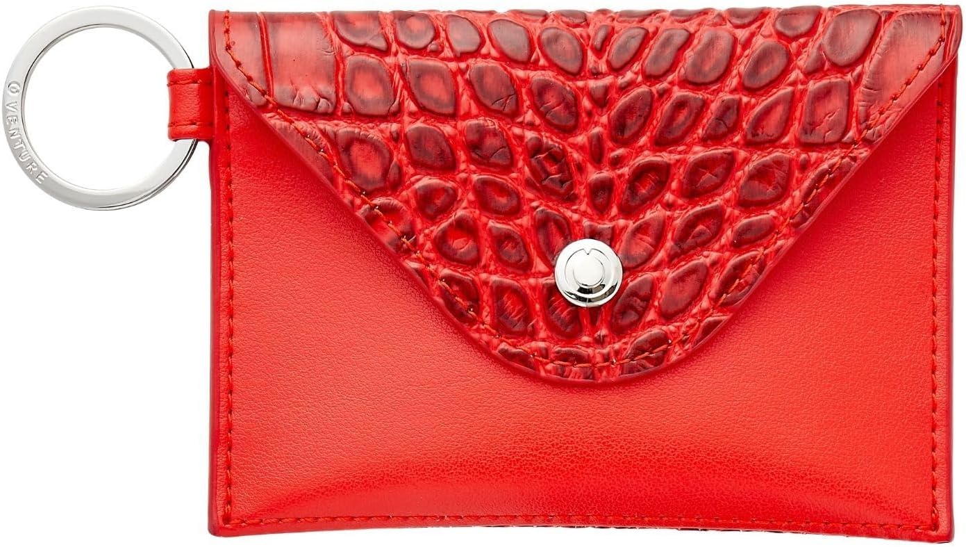 Oventure Keychain Wallet – Red Leather Envelope Card Case | Bold, Giftable & Hands-Free Organizer for Women