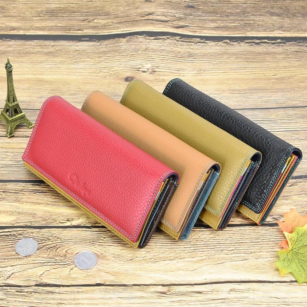 Heamsa Women Leather Wallets for Woman/Female Long Clutch Card Holder, Red
