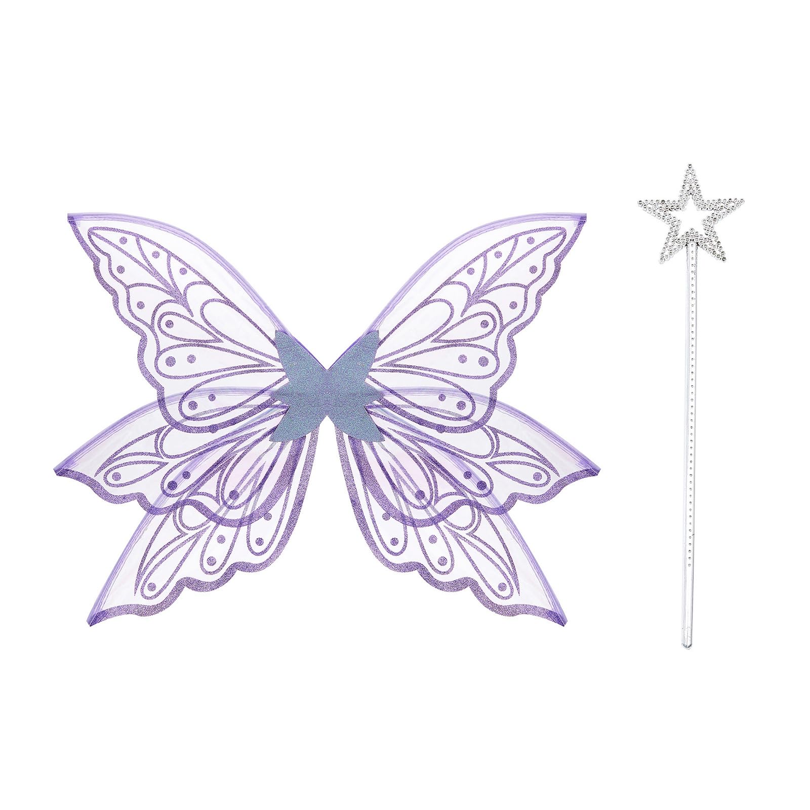 ESSECMBS 2PCS Light Up Butterfly Wings & Magic Wand Set for Women LED Lighted Fairy Wings Stick for Halloween Cosplay (Purple