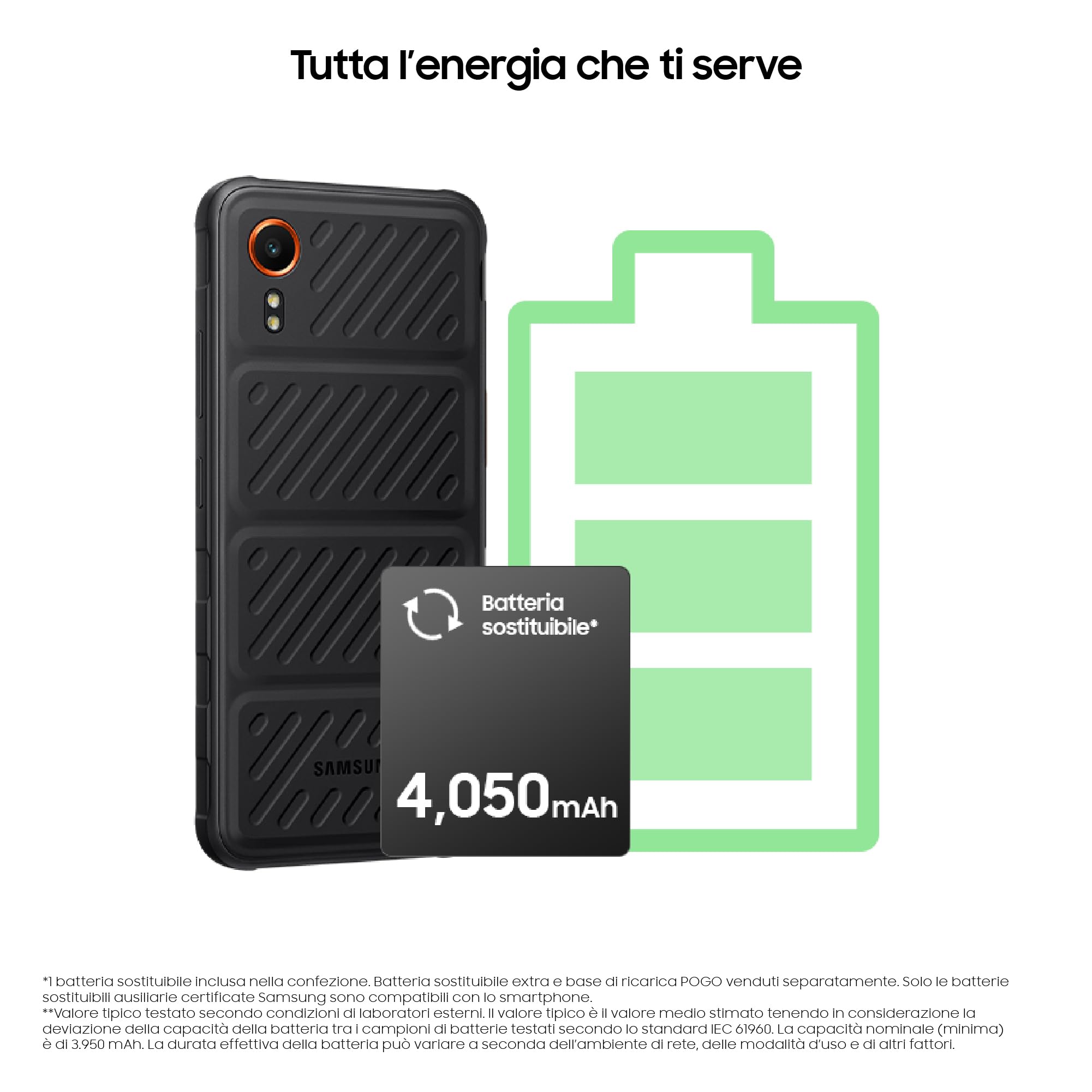Samsung Galaxy XCover7 5G Smartphone Android Resistenza IP68, Display da 6.6'', RAM 6GB, 128 GB di Memoria Interna Espandibile, Batteria 4.050 mAh, Nero [Versione italiana]