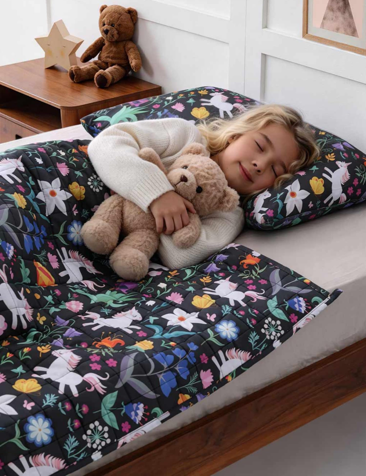 YnM Weighted Blanket Kids(41"x60" 7lbs) Washable Soft Heavy Blanket Throw for All-Season Weighted Blanket for Sleeping,Throw Size Breathable Blanket with Premium Glass Bead(Unicorn)