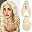 WECAN Long Blonde Wig for Women Blonde Wigs Small Lace Synthetic Natural Looking Part Wavy Goddess Wig Halloween Cosplay Daily Party Wig