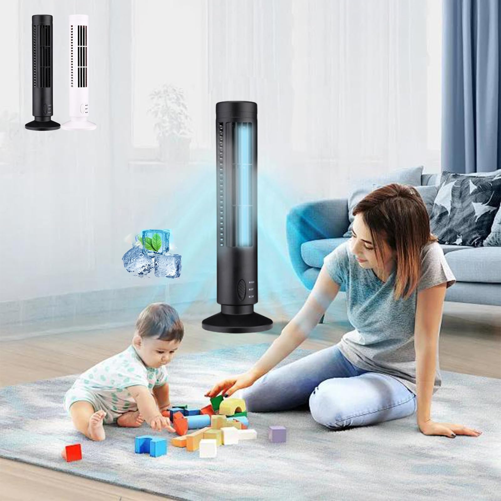 Portable Fan Conditioner with Two Speeds Simulates Natural Wind to Bring Cool and Soothing Feel Energy Saving and Low Noise Fan for Home Offices Travel and Bedrooms (Black)