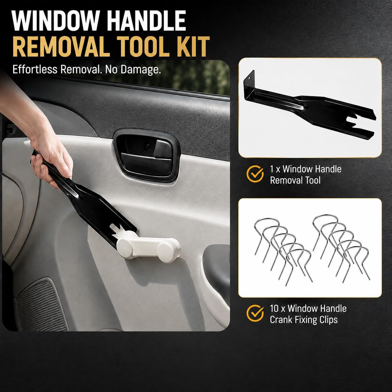 76951 Window Handle Removal Tool, Rustproof Metal Car Door Panel Crank Remover with Retainer Clips, Universal Window Crank Remover Securing Clip Kit for Most Cars Trucks SUVs image 5