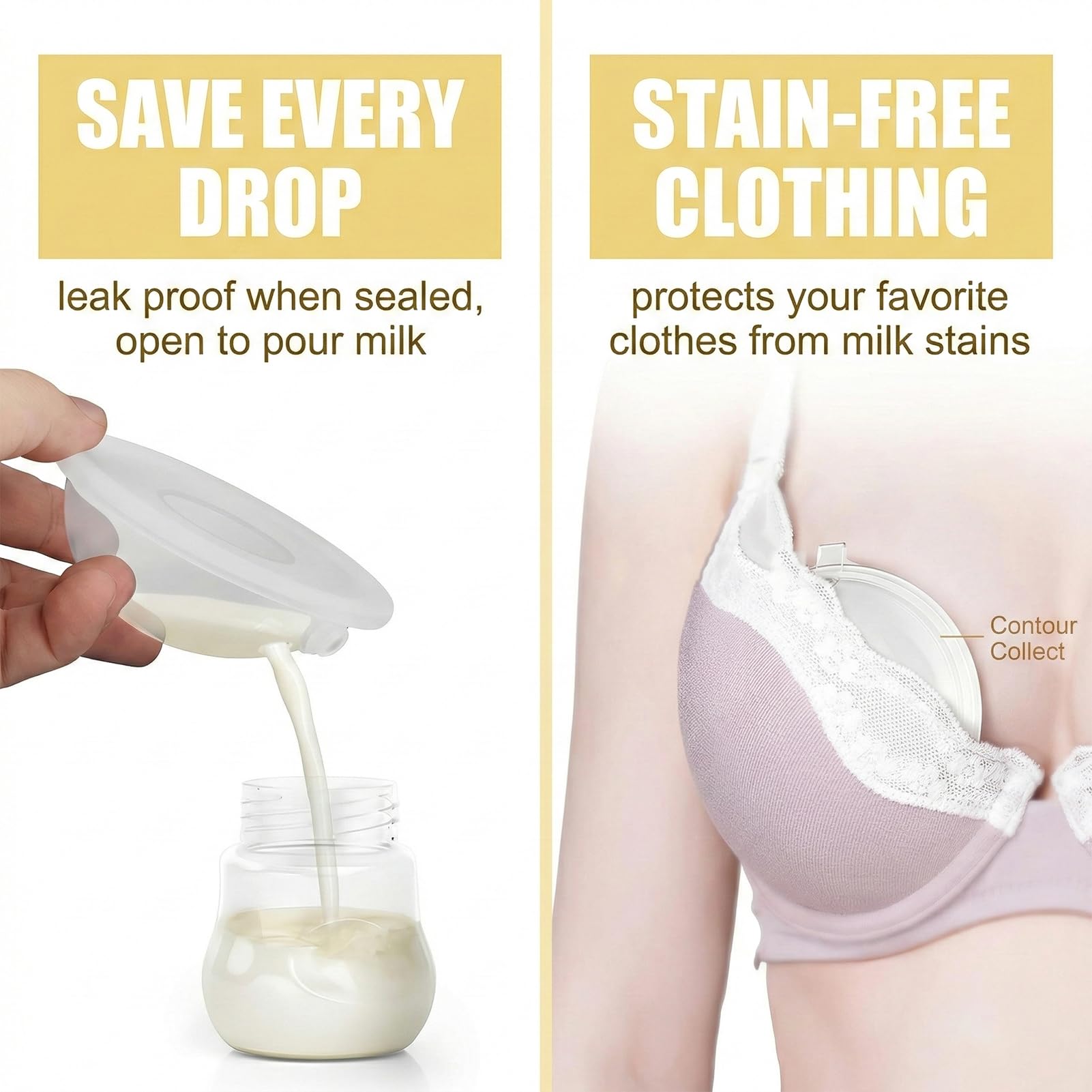 Coque Allaitement, 2 Pièces Incluses, Recueil Lait Maternel Efficace, Coquille Allaitement Réutilisable en Silicone Alimentaire, Protection Mamelons Sensibles, Collecte Discrète